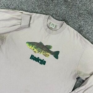 Bodega Hidden In Plain Sight Graphic Long Sleeve Shirt Mens Large Beige Fish REA